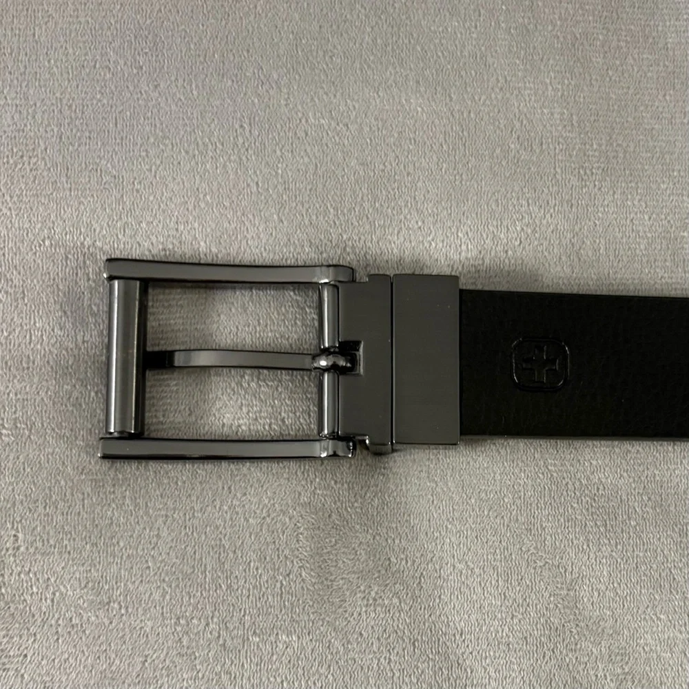 Men’s Swiss Brown/Black Leather Belt with Silver Buckle